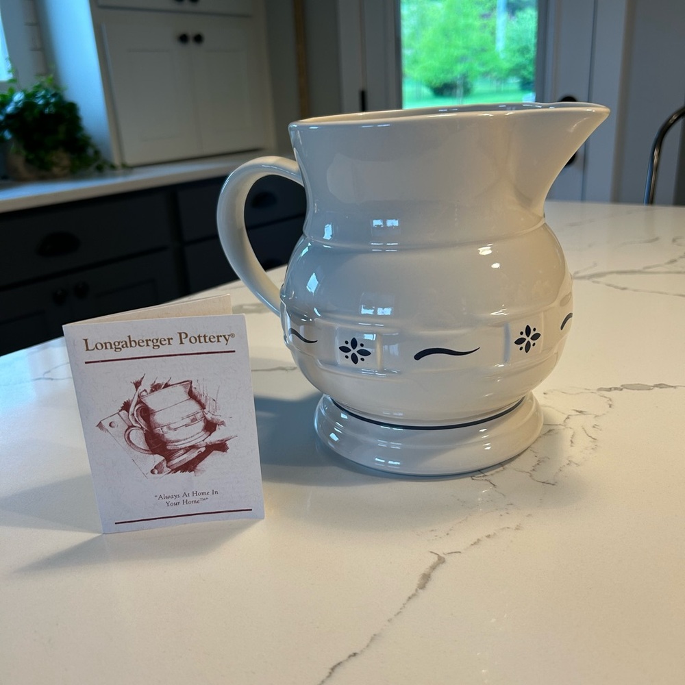 Longaberger Pottery Large Milk Pitcher, Classic Blue, NEW